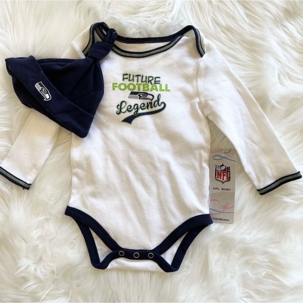 NWT Seattle Seahawks Onesie w/ Beanie Hat, Future Football Legend, Size 6 Mo